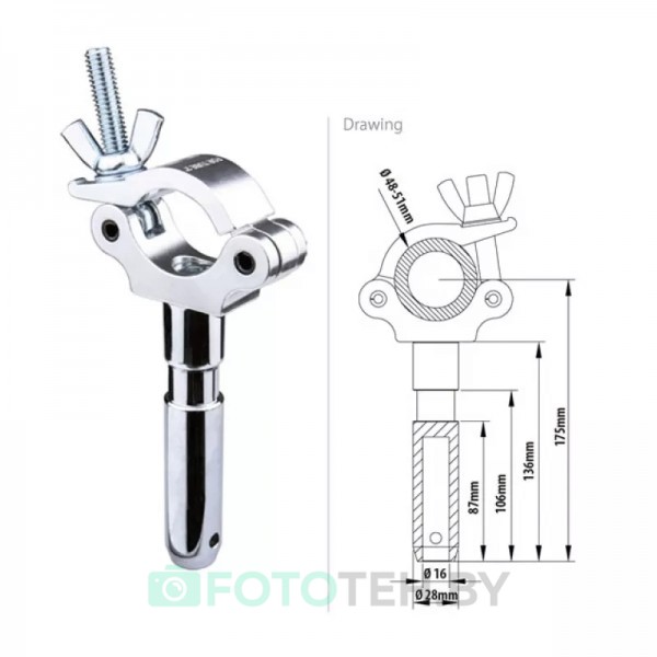 KUPO KCP-824 Slim Type Half Coupler w/28 mm Spigot. Хомут узкий (штифт 9/8